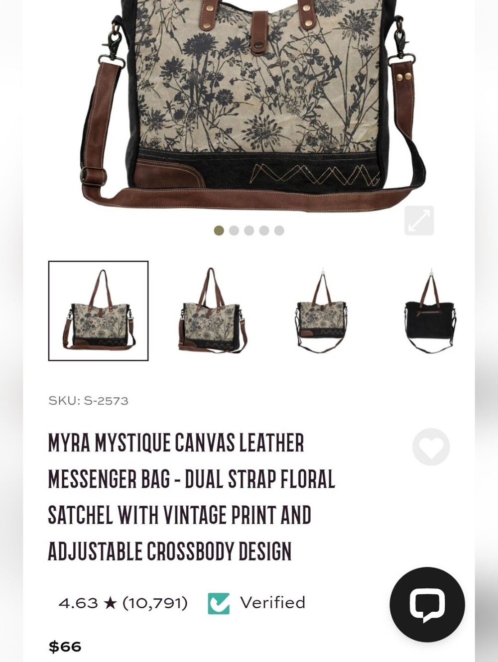 Myra Bag Beige Canvas Floral Tote with Brown Trim - Picture 3 of 9